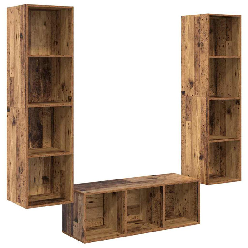 TV Cabinet Set Wall-Mounted 3 Pcs 37 X 37 X 142.5 Cm, Old Wood