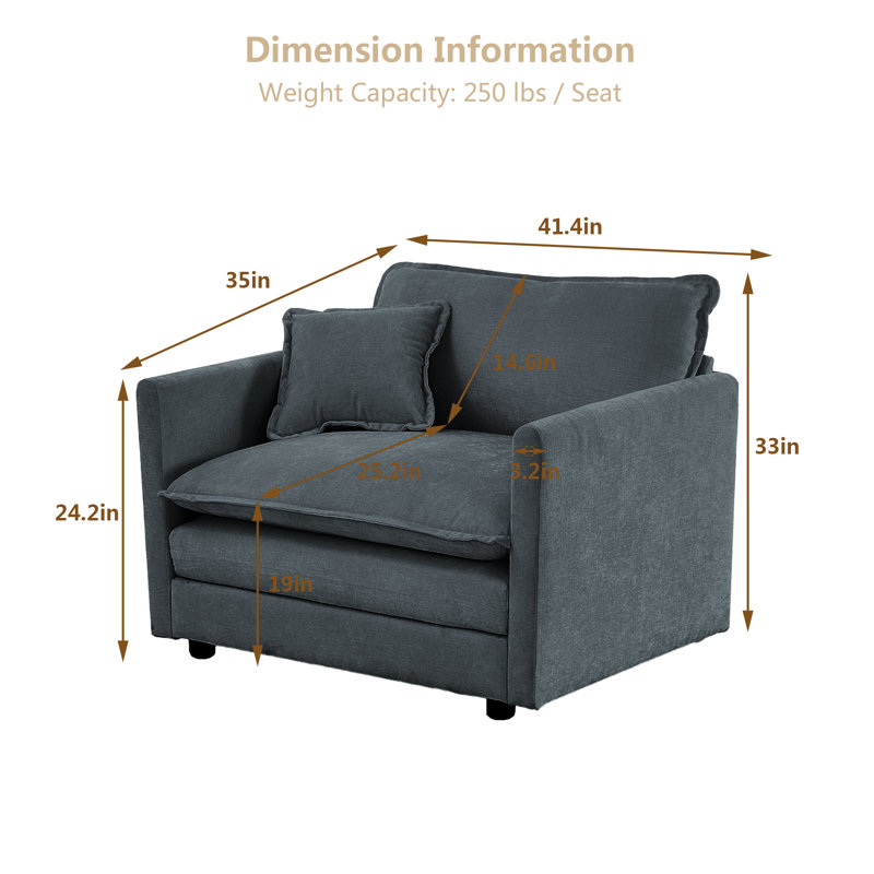 41.4" W Single Upholstered Chenille Seat Sofa, Grey Chenille