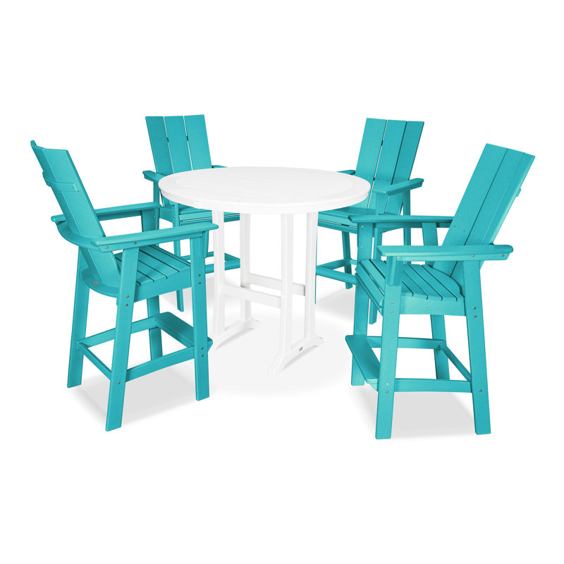 Ensemble de bar à chevalet 5 pièces POLYWOOD Modern Curveback Adirondack, Aruba / blanc