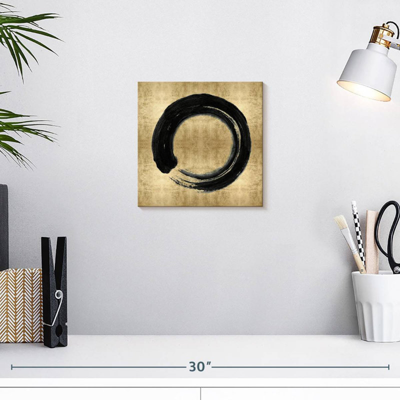 Avery, cercle zen noir sur fond doré I, H 10 po x l 10 po