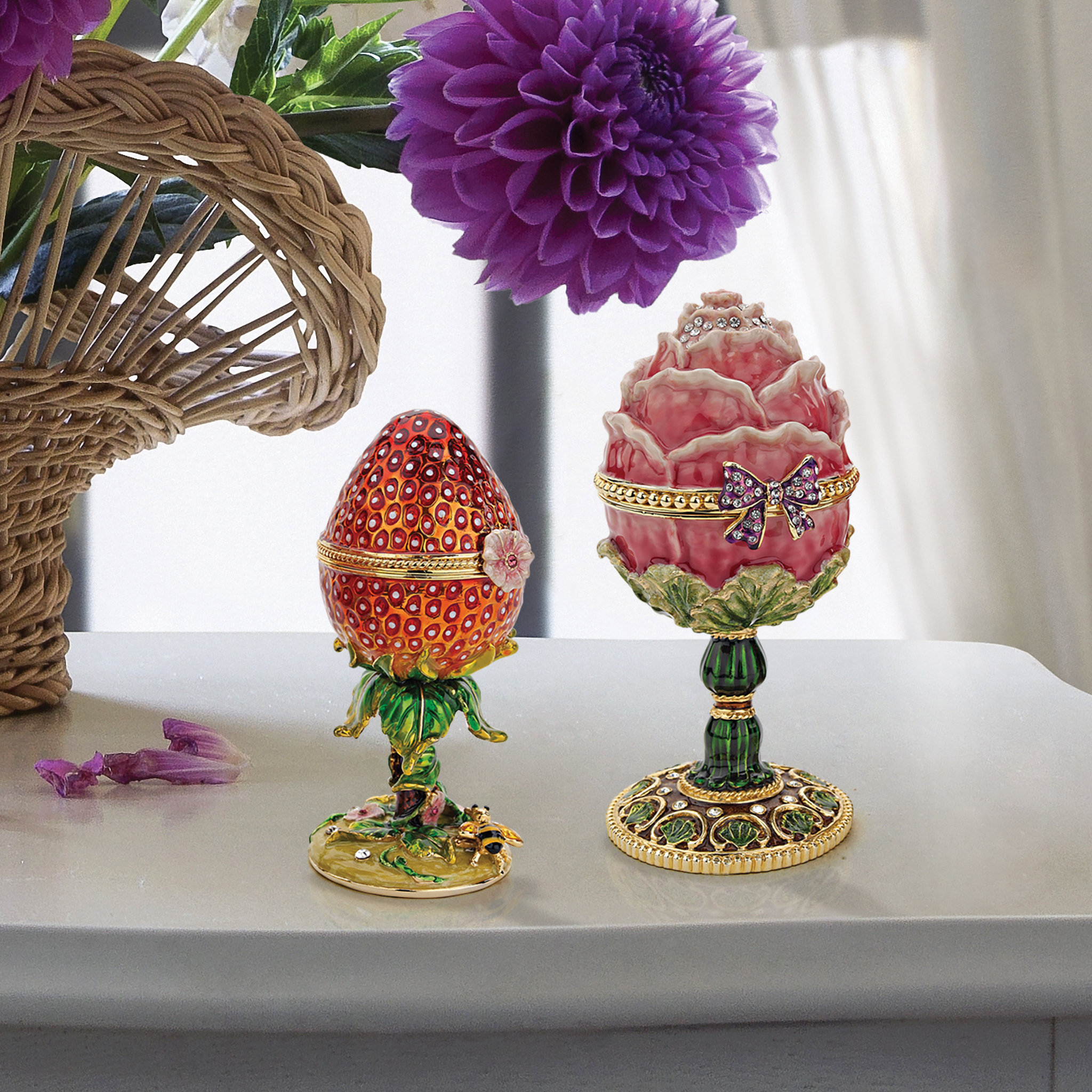 Design Toscano Fabergé-Ei „Gartenrose“ – Emailliertes Schmuckei Als Deko, 5,5 Zoll Hoch