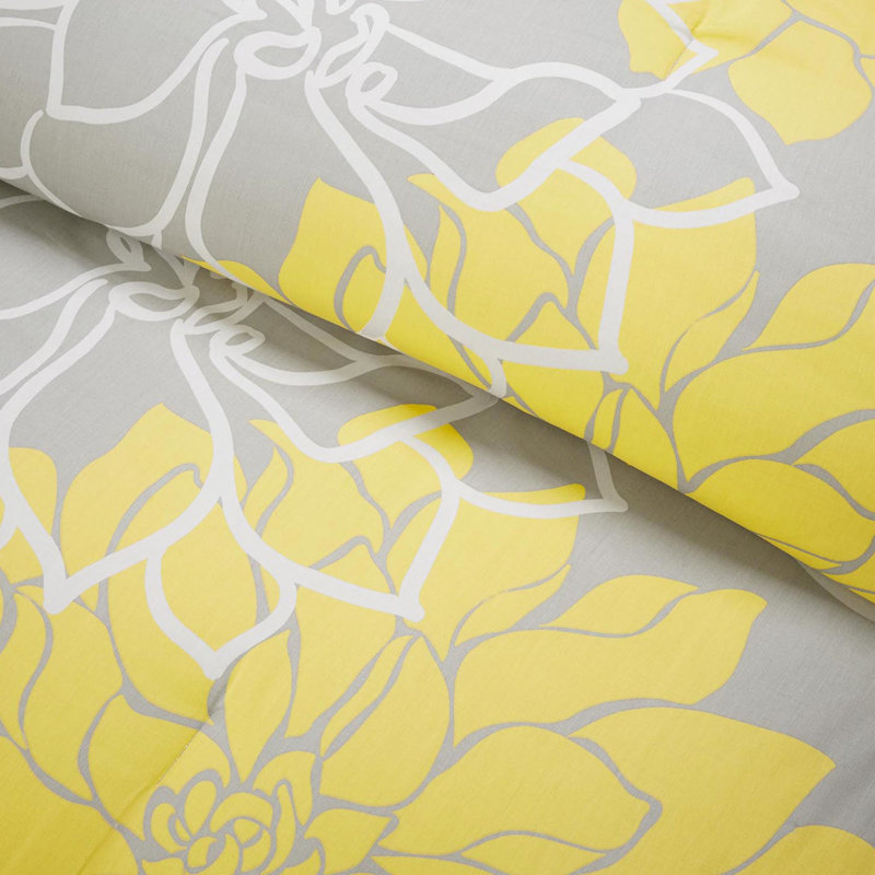 Très grand lit en coton taupe gris / jaune, lavable à la machine et froissé - édredon tissé en croix avec des coussins décoratifs