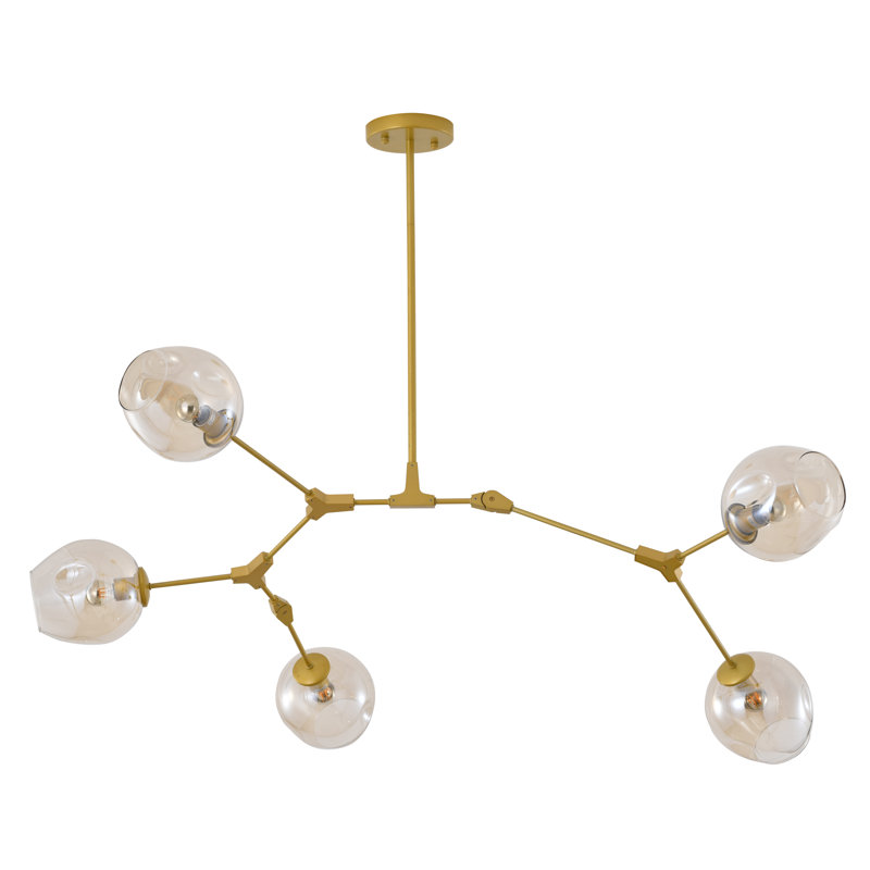 Lustre modulaire doré moderne 5 lumières, Doré, Ambre