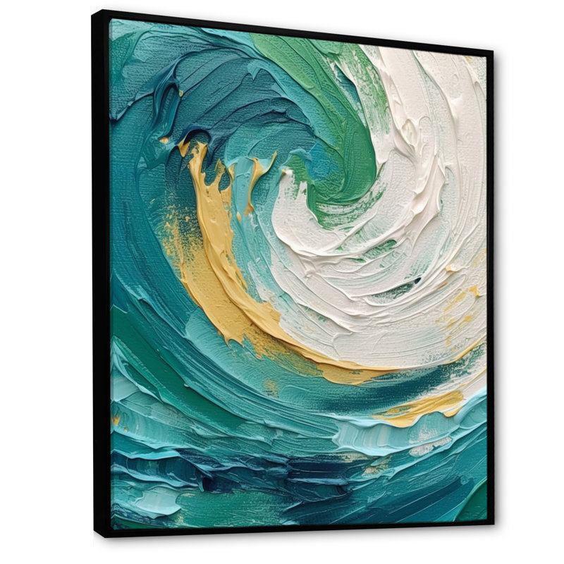 «Teal Cream», art mural sur toile, H 44 po x l 34 po x P 1,5 po, Cadre flottant noir