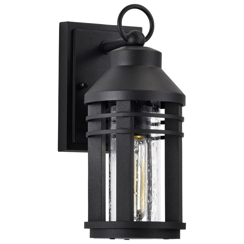 Abbra - 1 Light Large Wall Lantern - Matte Black with Clear Seeded Glass, 11.63" H x 5" W x 6.88" D