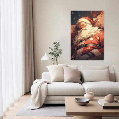 Slumbering Santa Vintage Abstract Winter Landscape Wall Art Print 1 Piece Wrapped Canvas Wall Art
