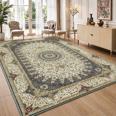 Traditional Senneh Cashmere-Feel Area Rug & Runner, Non-Slip Washable Living Room Carpet