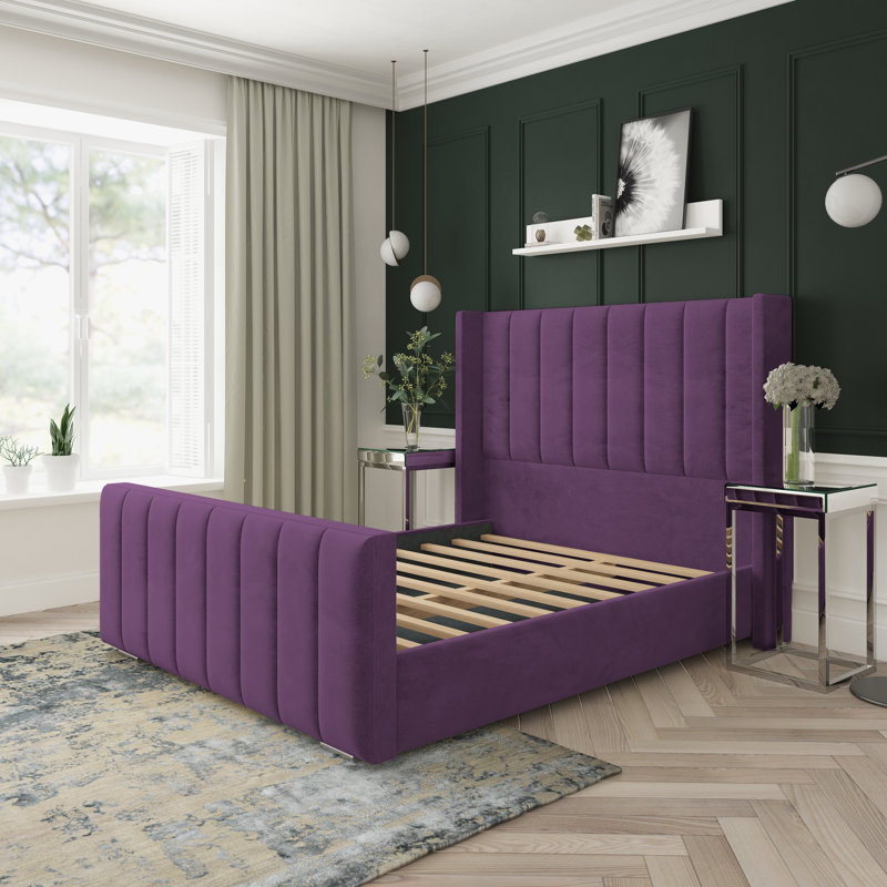 Naples Velvet Upholstered Bed Frame, Purple Naples Velvet, Double (4'6)