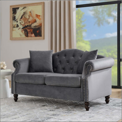 Meghans Chesterfield Sofa for Living Room, Sofa Tufted Couch with Rolled Arms and Nailhead for Living Room, Bedroom, Office, Apartment, two pillows