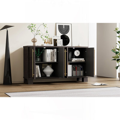 Sideboard Buffet Cabinet with Storage, Wood Sideboard with Adjustable Shelves and Gold Handles for Kitchen, Dining Room and Living Room (Taupe)