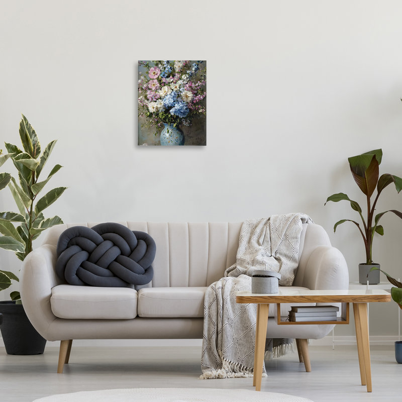 Toile traditionnelle avec bouquet de tons froids, design par Franklyn Gregory, H 20 po x l 16 po