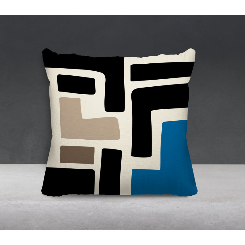 Coussin intérieur / extérieur en polyester filé Banksy, Turquoise / Blanc cassé, 15 po x 15 po