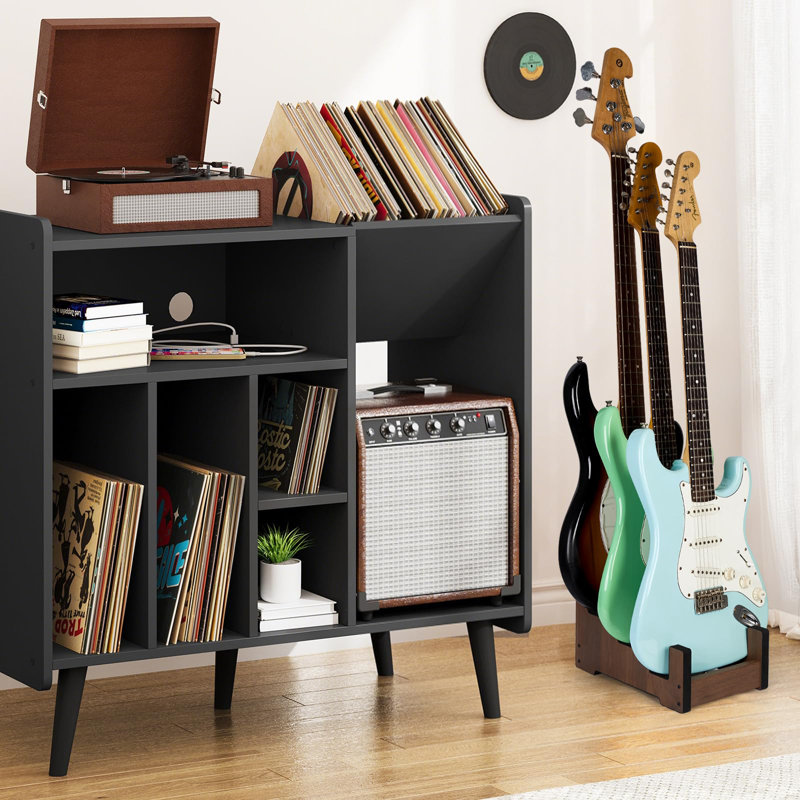 Wood Multi Guitar Stand,3 Holder Stand,Space-Saving Guitar Floor Stand For Home,Music Studio,Stage - Walnut Color (Walnut)