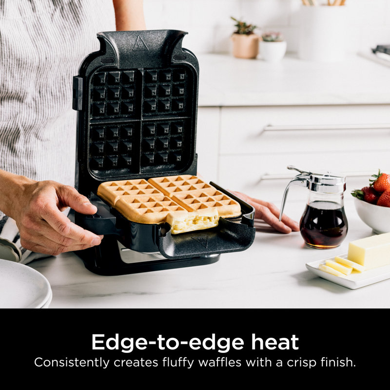 Black and Stainless Steel Belgian Waffle Maker with Non-Stick Plates