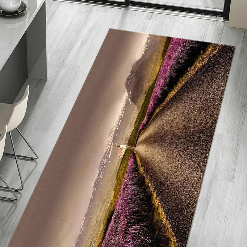 Subtle Geometric Pattern Printed Goblen Fabric Rug in Earth Tone Hues Ideal for Enhancing the Elegance of Living Room Bedroom or Study Area