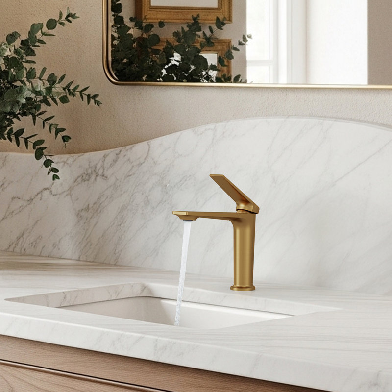 Single Hole Bathroom Faucet with Drain Assembly, Single Handle Bathroom Sink Faucet, Brushed Gold