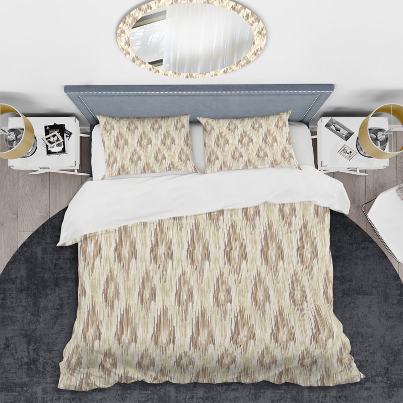 Ensemble de housse de couette à motif crème abstrait et ethnique, Housse de couette simple + 1 taie décorative stan