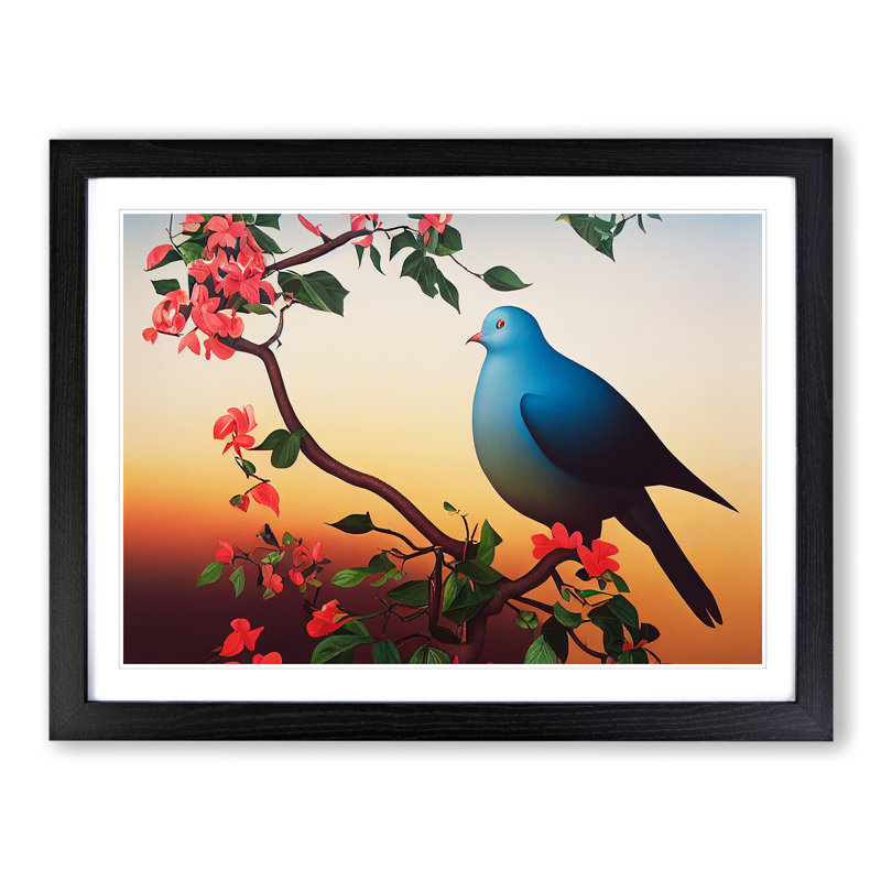 Effervescent Dove Bird - Single Picture Frame Painting, 46cm H x 64cm W x 2cm D, Black