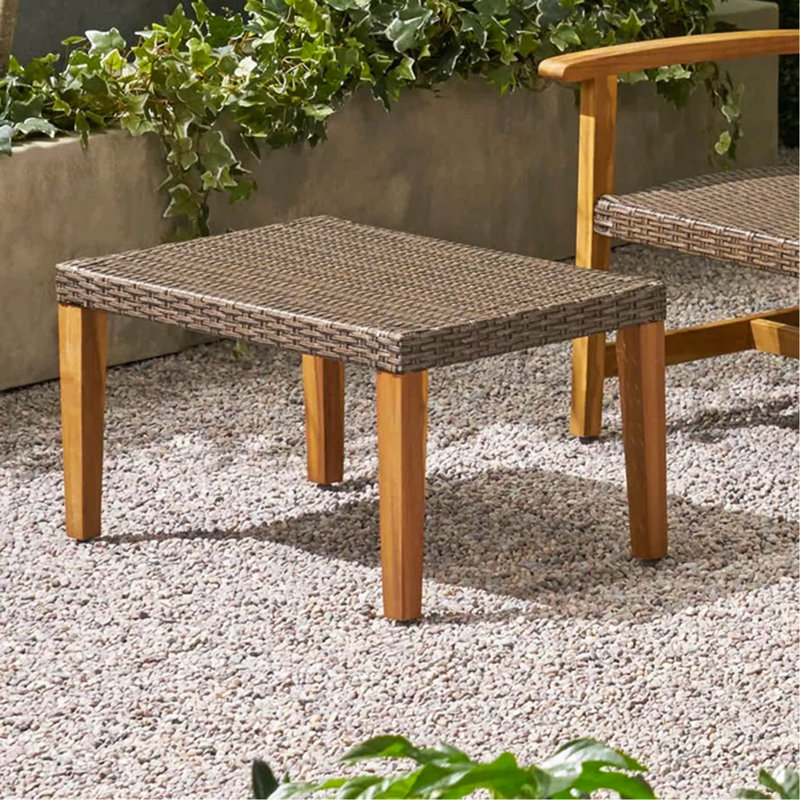 Patio Wood + Wicker Ottoman