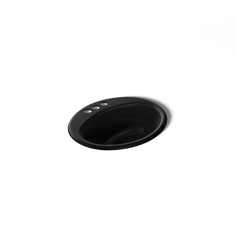 Farmington Metal Oval Drop-In Bathroom Sink with Overflow, Black, 4" Center