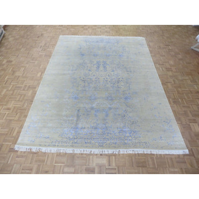 Tapis en laine ivoire/argent 9 pi x 12 pi 2 po one-of-kind à la main noué la Josephson