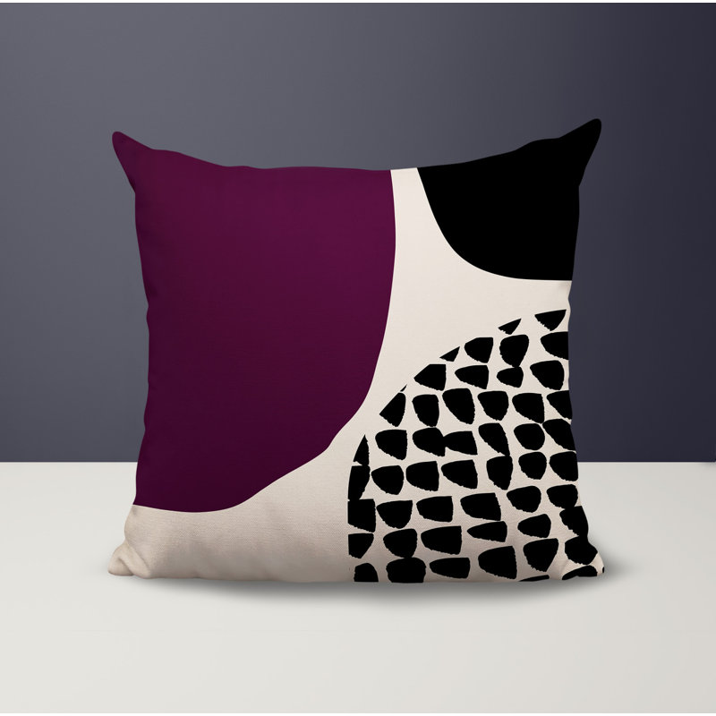 Coussin carré intérieur / extérieur pia, H 19 po x l 19 po, Mauve / noir / blanc cassé
