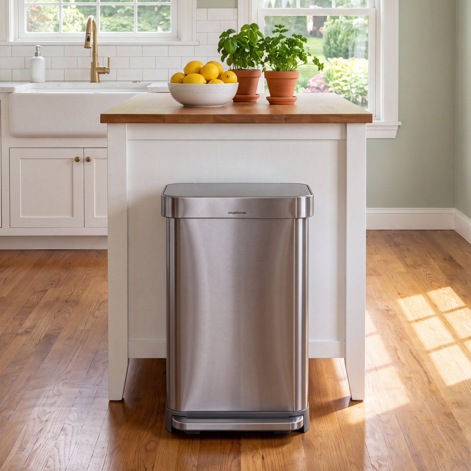 simplehuman 12gal Rectangular Step-On Can, Brushed