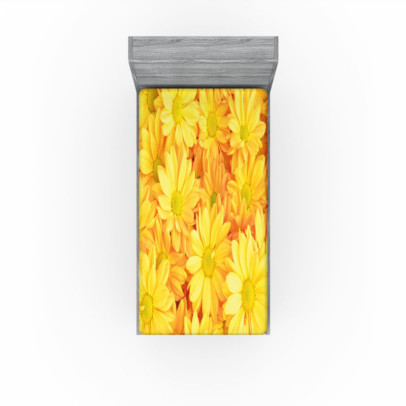 Drap-housse orange Ambesonne, Floral jaune souci, Drap-housse pour lit simple TG