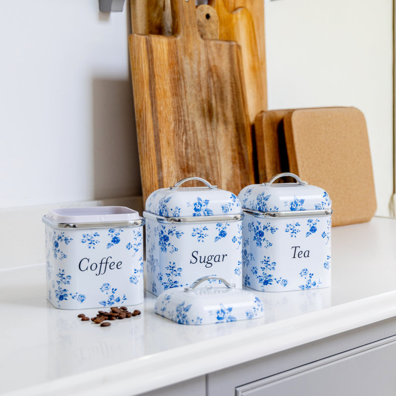 Laura Ashley 3 Canister Set, Summer Palace White Blue