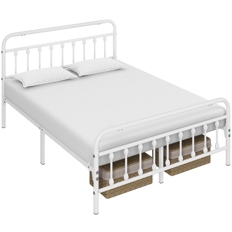 Metal Bed Frame with Vintage Headboard, Kingsize (5'), White