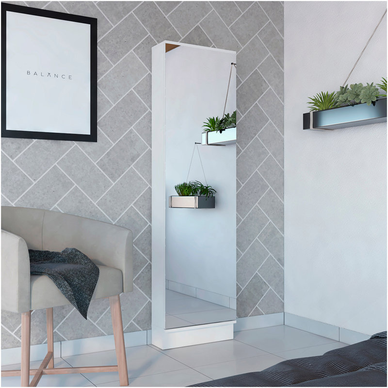 Grande armoire à chaussures rectangulaire avec miroir Cassidy - blanc, Blanc