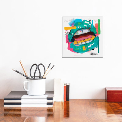 Lips Open Teal by Nuwarhol  Wrapped Canvas Graphic Art Print