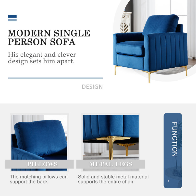  Fauteuil club en velours Majzara, Velours bleu marine