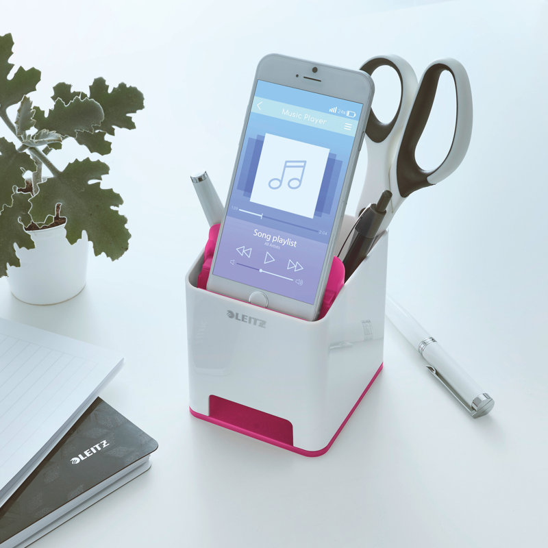 Plastic Pen Holder, White/Pink