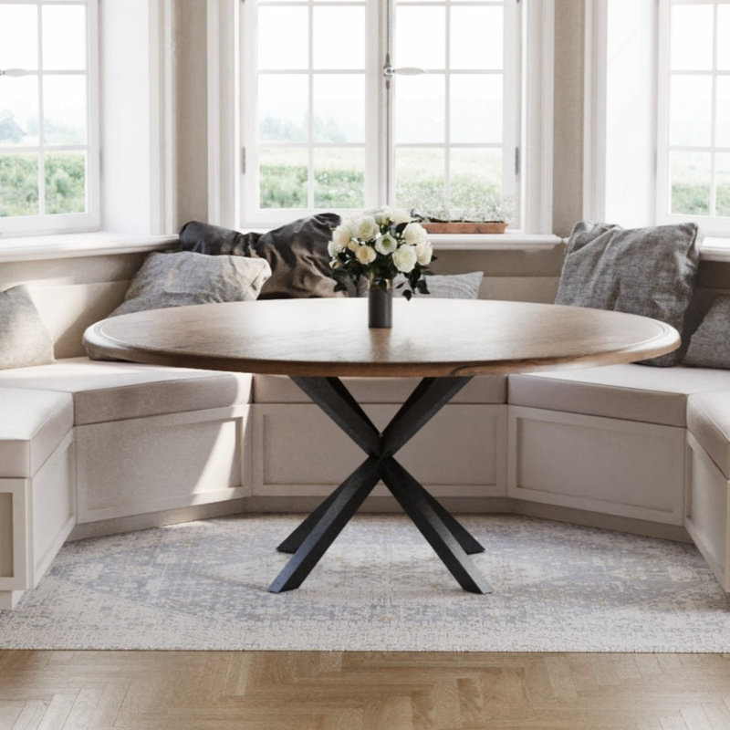 La table de salle à manger ronde en chêne avec pied en acier - bois flotté, Bois flotté