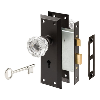 Oil Rubbed Bronze Mortise Keyed Lock Set with Glass Knob – Perfect for Replacing Antique Lock Sets and More, Fits Doors with 2-3/8 In. Backset (Single Pack)
