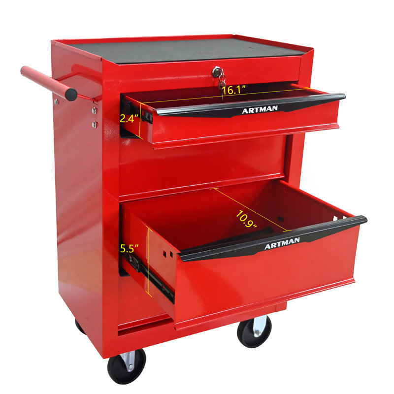Coffre à outils roulant en métal avec 4 tiroirs, Rouge