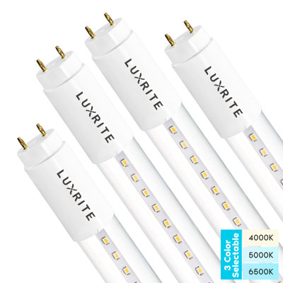 18 Watt (32 Watt Equivalent), T8 LED Tube Light, Color Selectable CCT, Type A+B, G13/Bi-pin Base -  Luxrite, LR34236-4PK