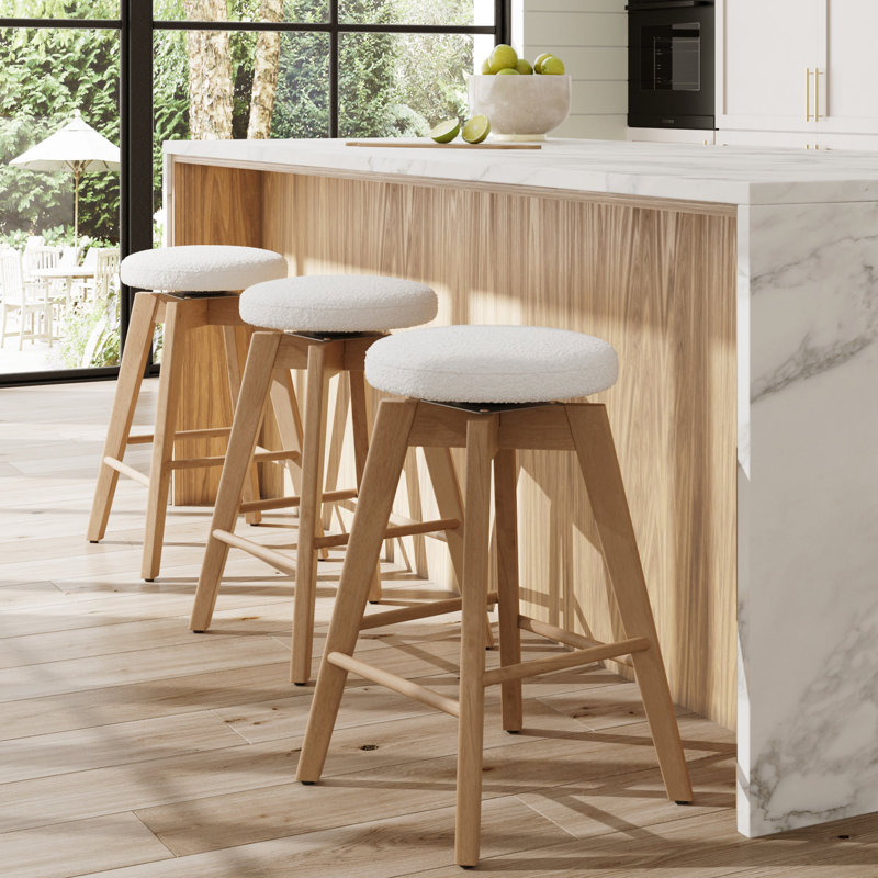 Tabouret de comptoir pivotant 26 po Amalia, Naturel / blanc bouclé, 3