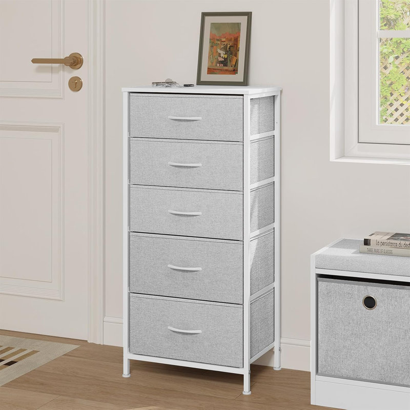 Rikeisha 5 Drawer Storage Drawer, White/Gray