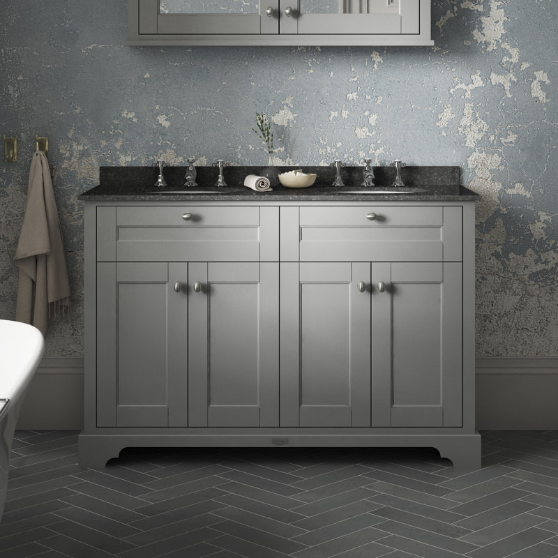 Old London 1200mm Free-Standing Double Vanity Unit, Black, Storm Grey