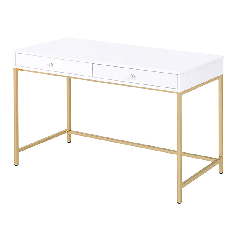 Bureau contemporain avec finition blanche ultrabrillante et détails dorés élégants