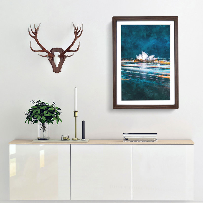 Sydney Opera House Lights - Framed Print, 33cm H x 24cm W x 2cm D, Walnut Framed