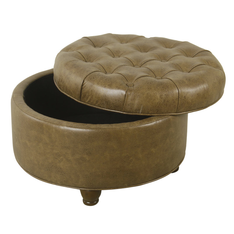 Lona Faux Leather Ottoman, Lona Distressed Brown Faux Leather 