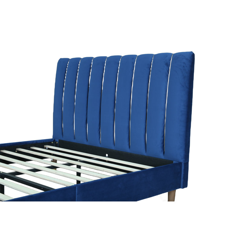 Lit plateforme tapissier Carmesa, Grand, Bleu marine