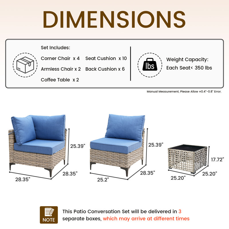 6 - Person Outdoor Seating Group With Cushions, Blue