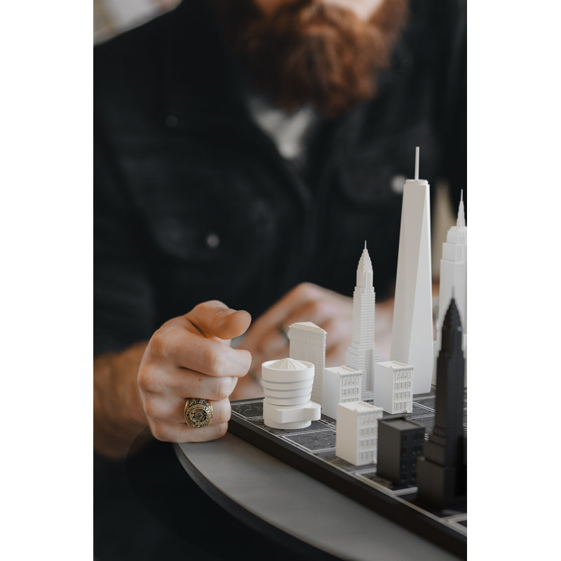 Acrylic New York Chess Set with Wood Map Board, White/Black