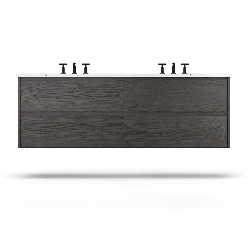 Gilded Double Drawer Bath Floating Vanity, Gray Weathered, 60"