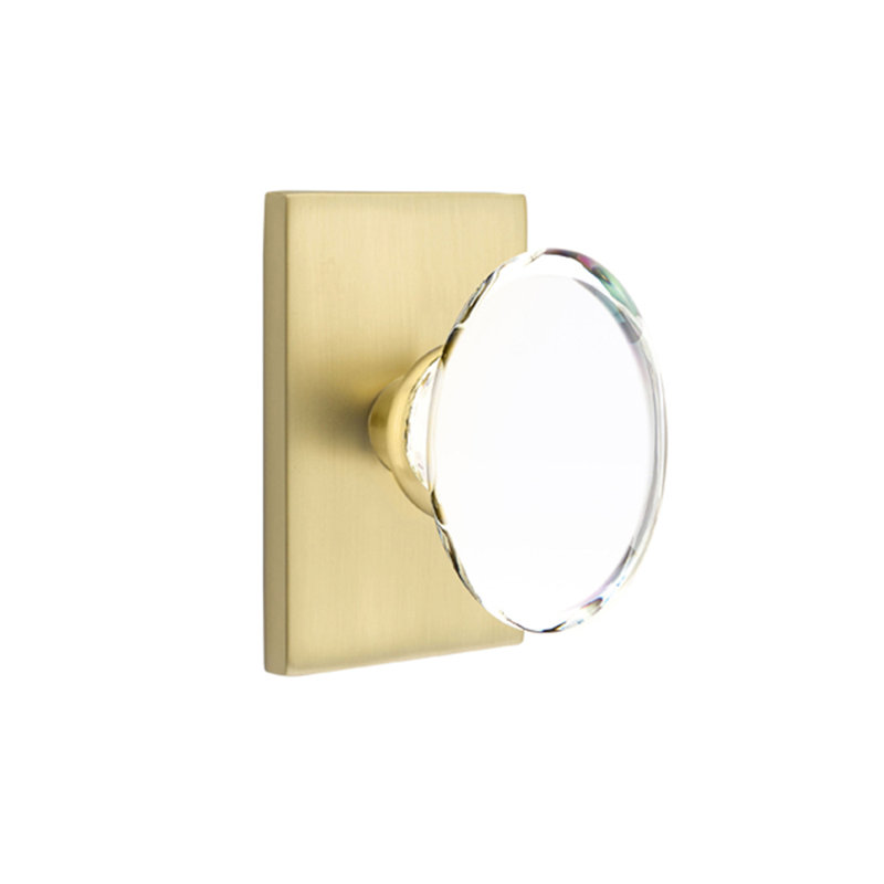 Passage Hampton Knob with Modern Rectangular Rose, Satin Brass