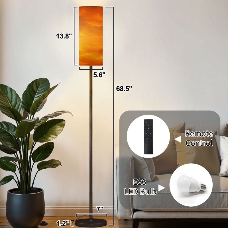 Lampe sur pied Sunset Orange Clouds Mountains, lampe sur pied à intensité variable avec télécommande, interrupteur au pied, abat-jour, lampe de coin pour le salon, la chambre et le bureau